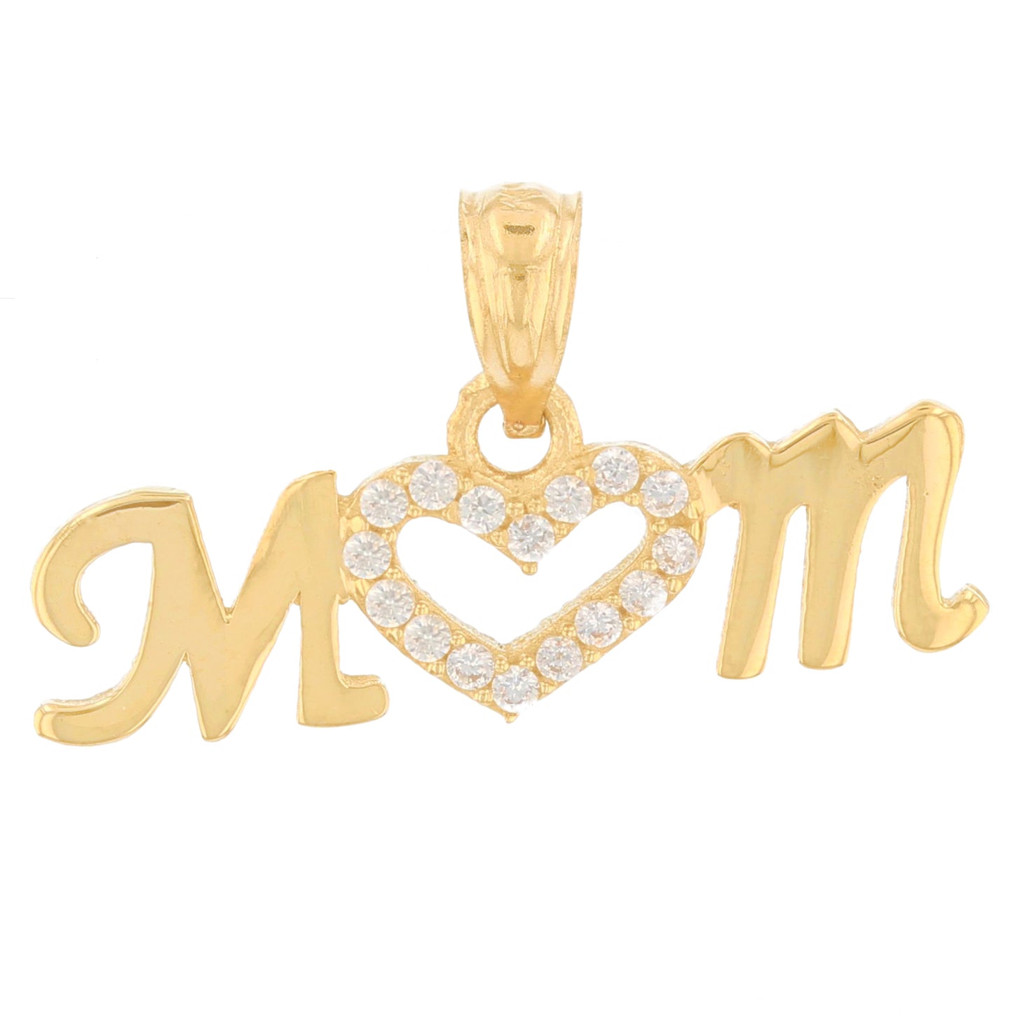 Gold Mom Heart White CZ Womens Pendant (JackAni# P13474)