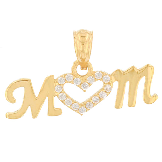 Gold Mom Heart White CZ Womens Pendant (JackAni# P13474)