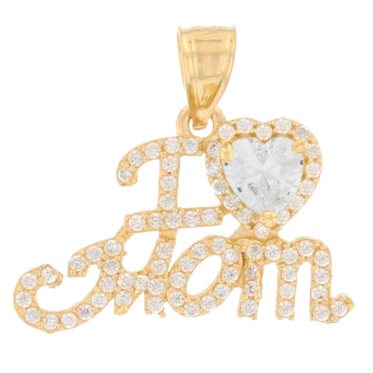 Gold I Love Mom Simulated Birthstone Womens Talking Pendant (JackAni# P13473)
