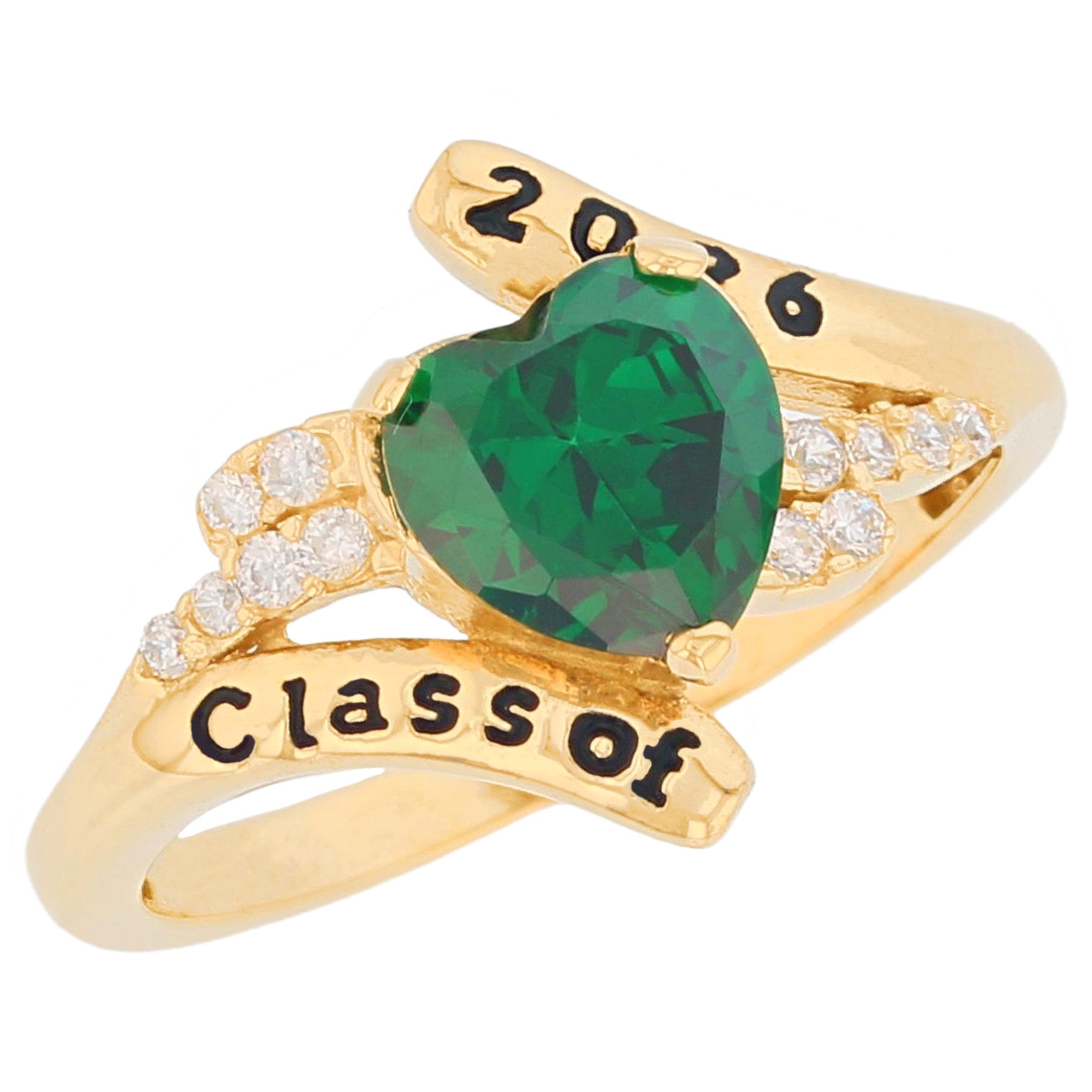 Gold Bypass Heart Graduation Purple Simuated Amethyst Womens Birthstone Ring (JackAni# R13879)