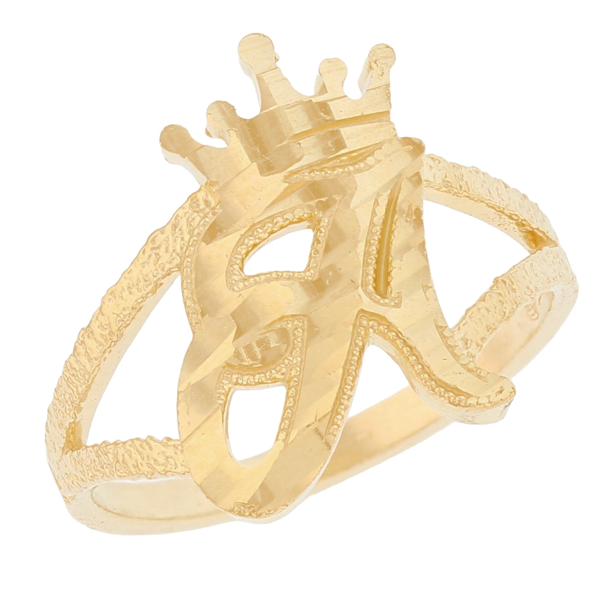 Initital with Crown Diamond Cut Ring (JackAni# R13636)