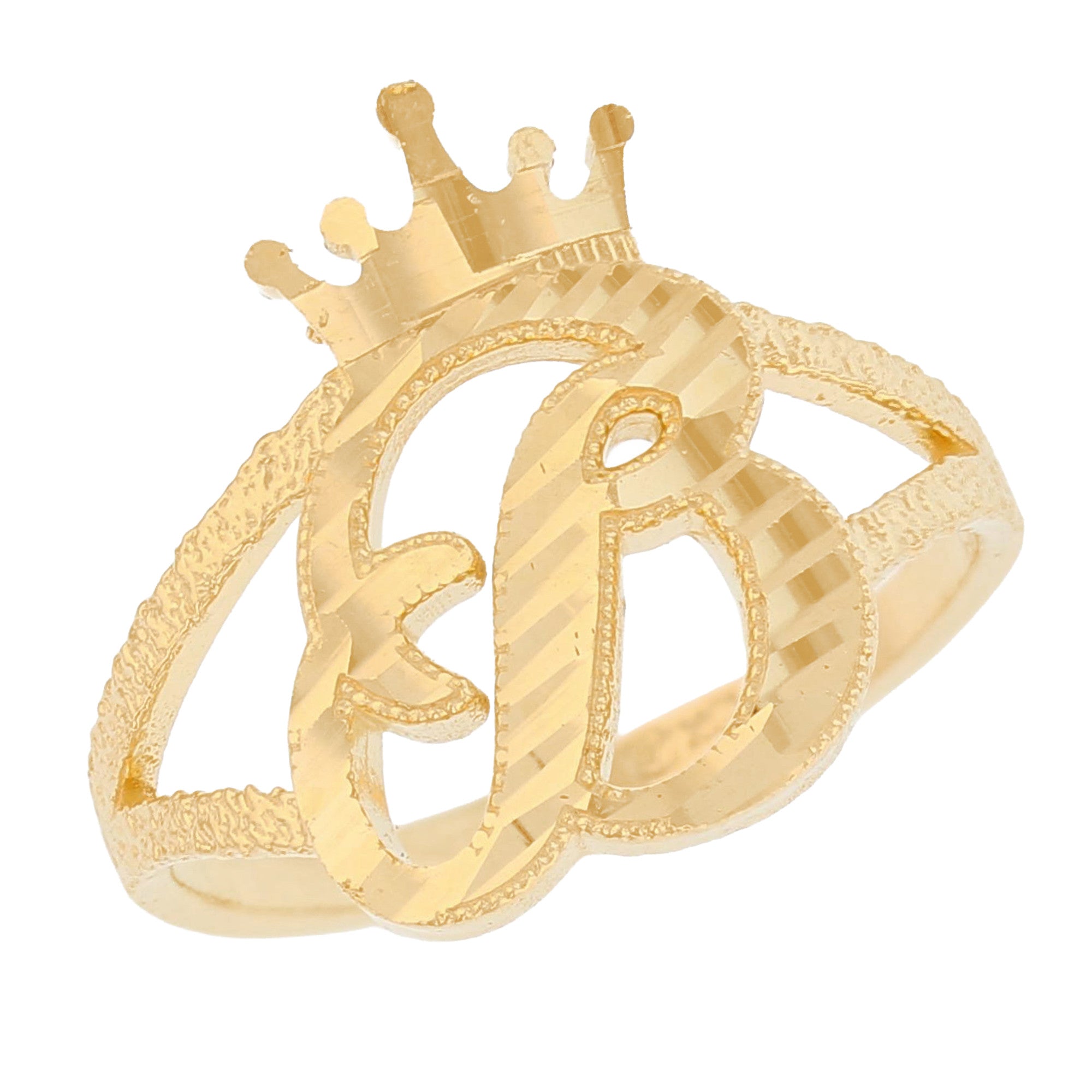 Initital with Crown Diamond Cut Ring (JackAni# R13636)