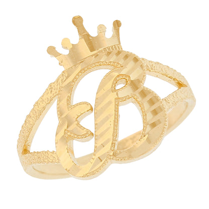 Initital with Crown Diamond Cut Ring (JackAni# R13636)
