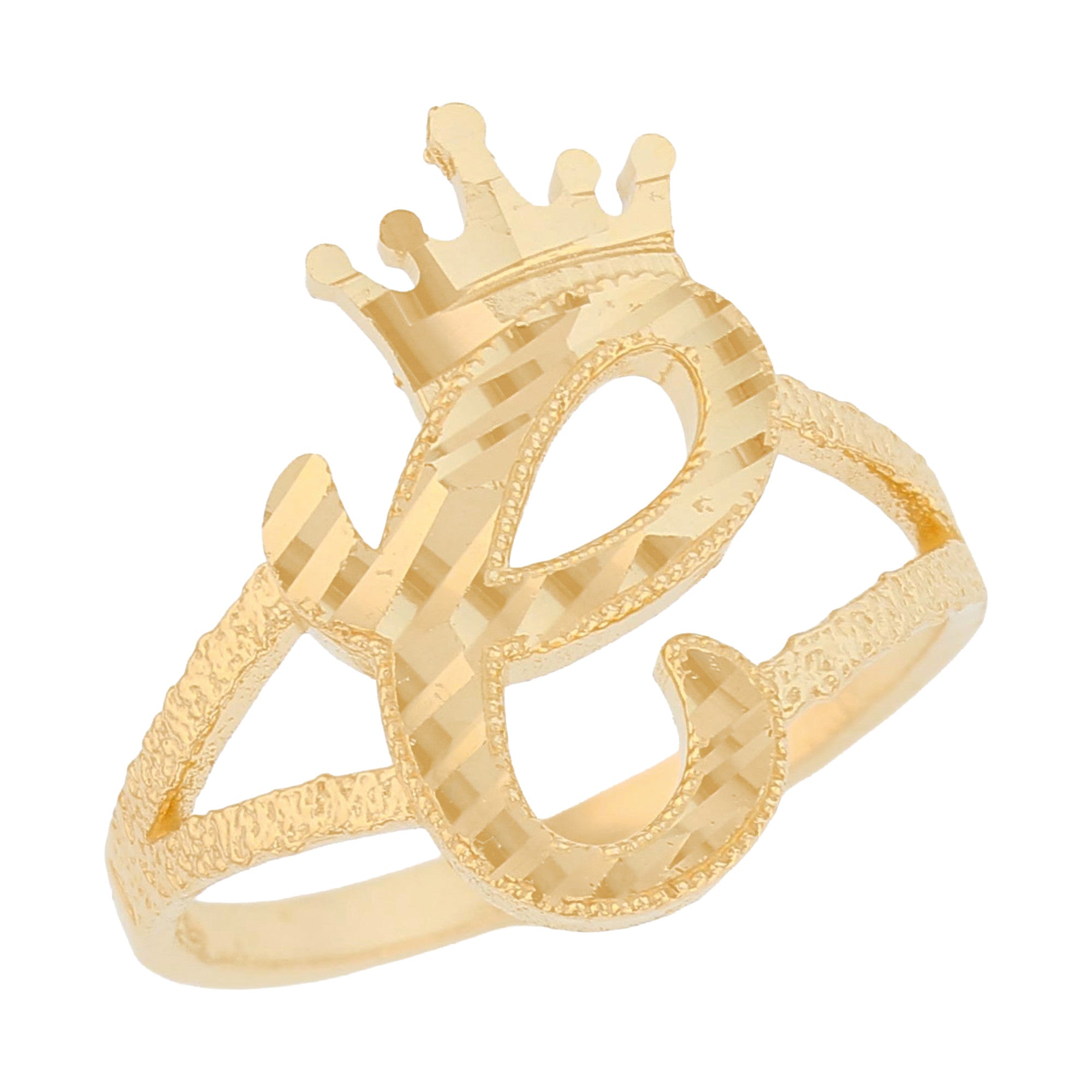 Initital with Crown Diamond Cut Ring (JackAni# R13636)