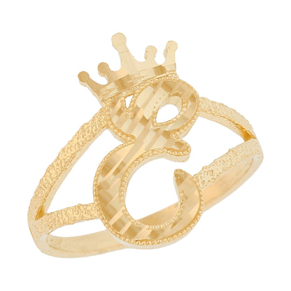 Initital with Crown Diamond Cut Ring (JackAni# R13636)