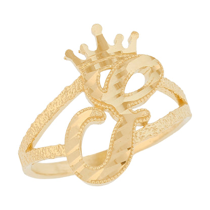 Initital with Crown Diamond Cut Ring (JackAni# R13636)