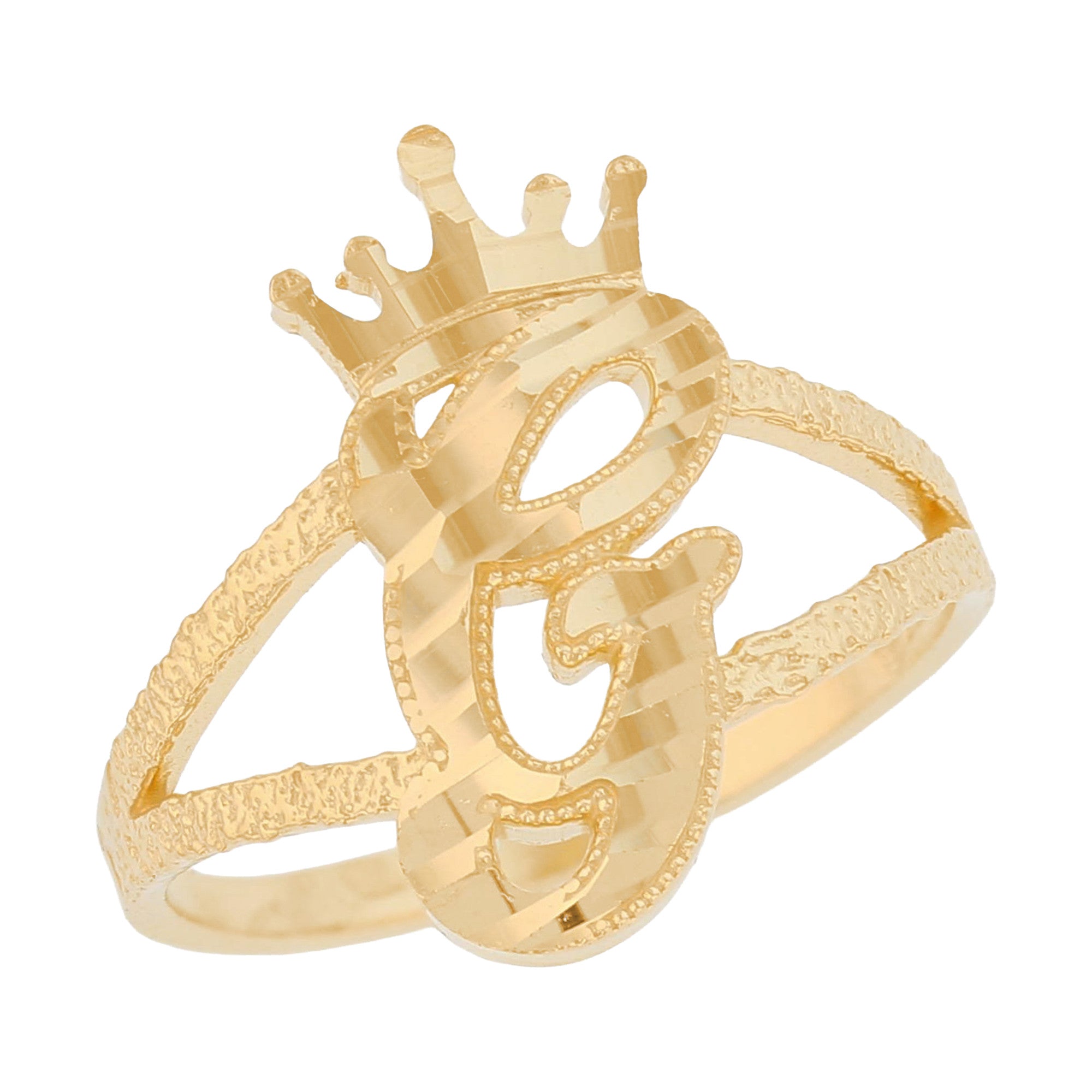 Initital with Crown Diamond Cut Ring (JackAni# R13636)