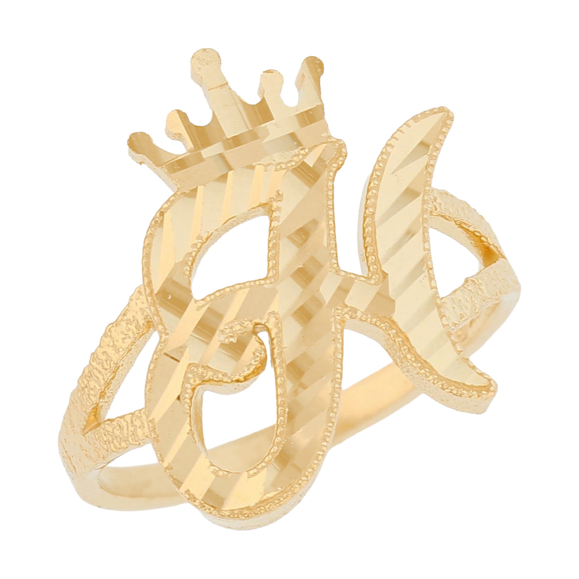 Initital with Crown Diamond Cut Ring (JackAni# R13636)