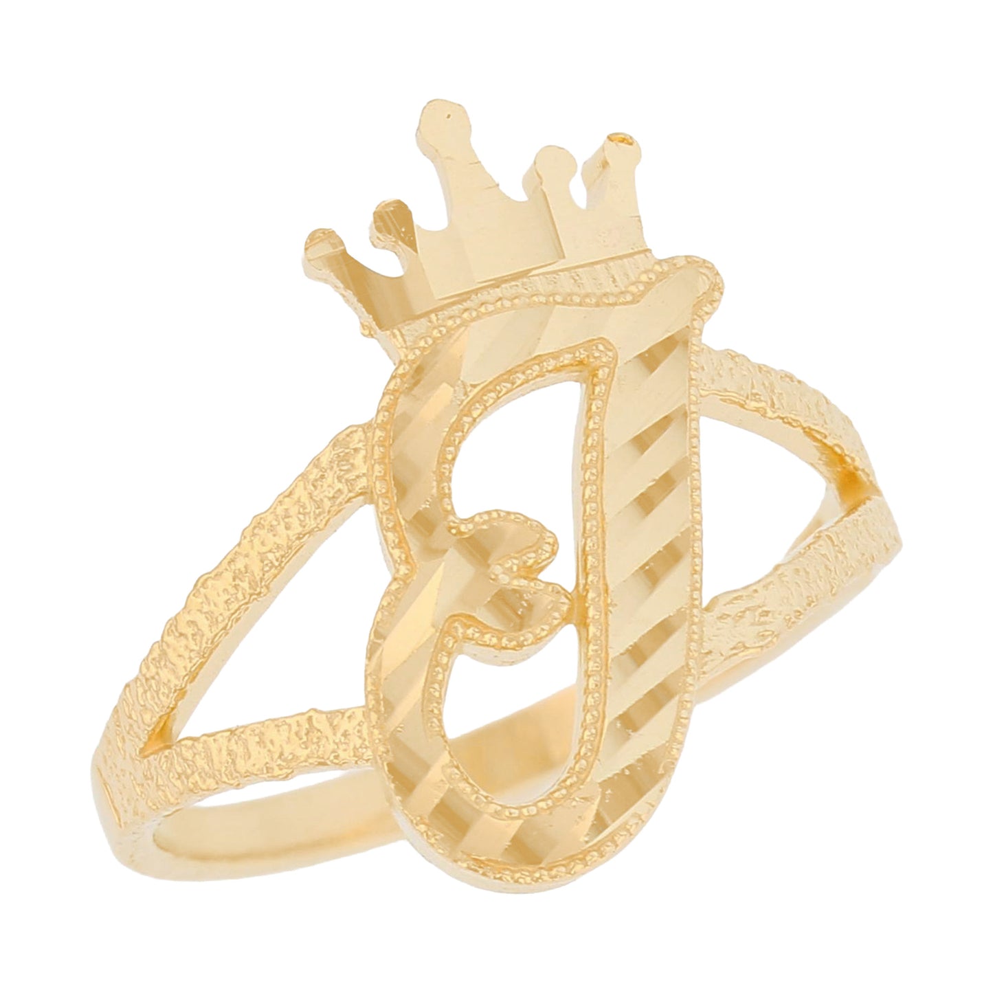 Initital with Crown Diamond Cut Ring (JackAni# R13636)