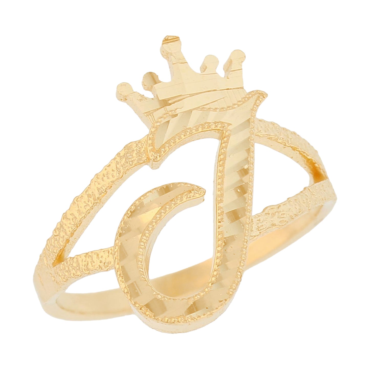 Initital with Crown Diamond Cut Ring (JackAni# R13636)