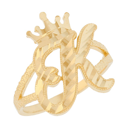 Initital with Crown Diamond Cut Ring (JackAni# R13636)