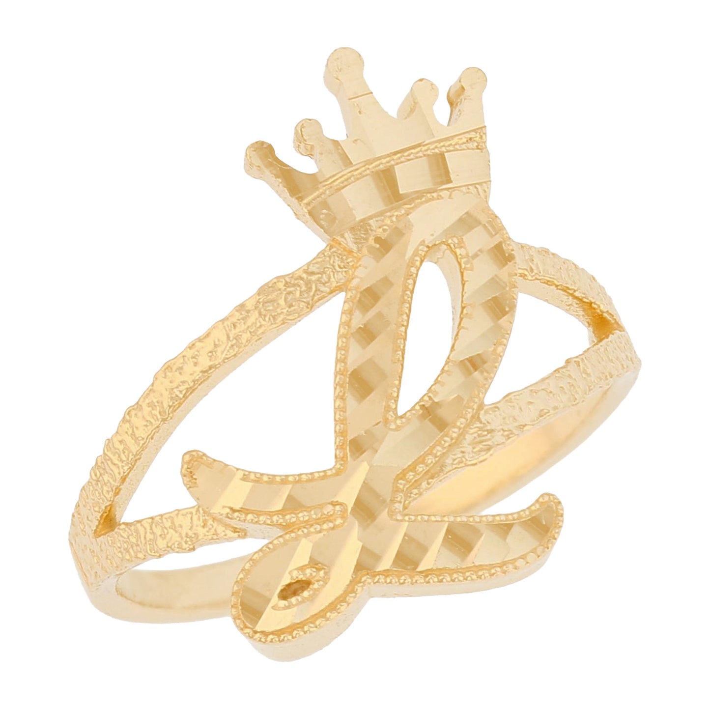 Initital with Crown Diamond Cut Ring (JackAni# R13636)
