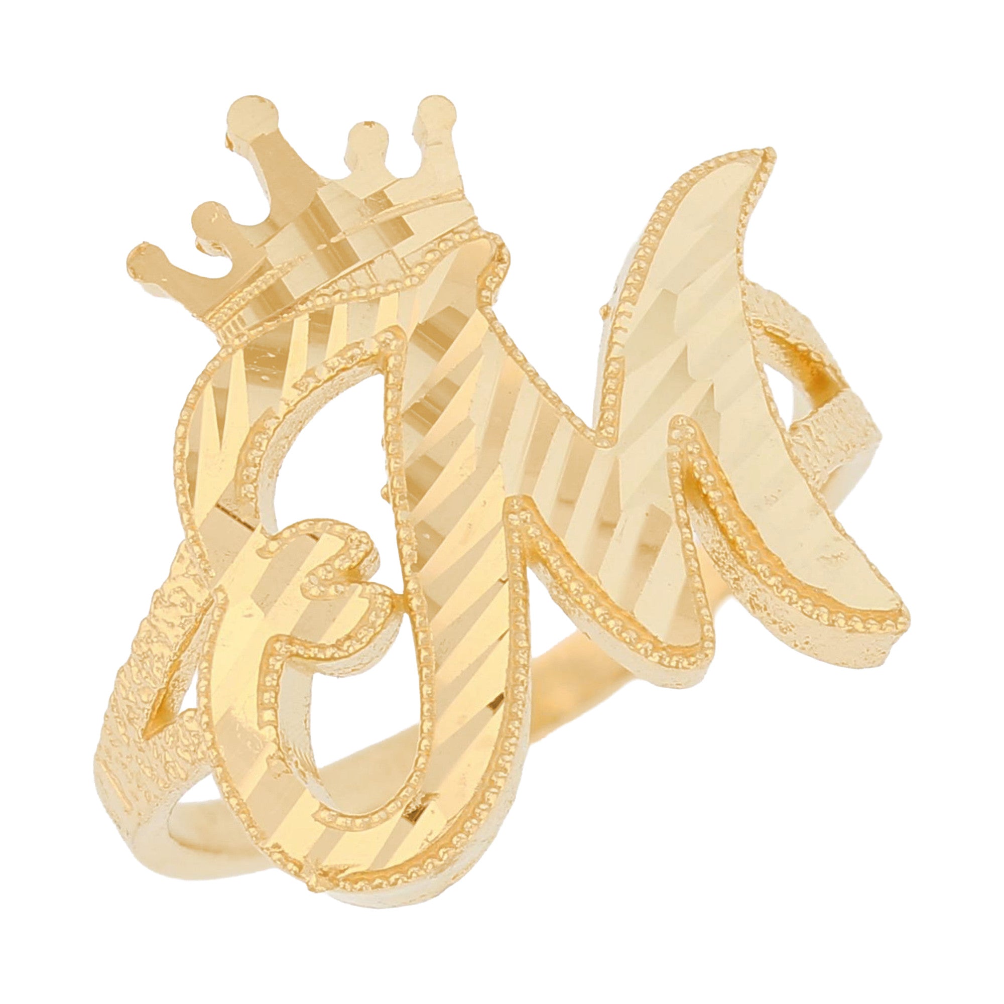 Initital with Crown Diamond Cut Ring (JackAni# R13636)