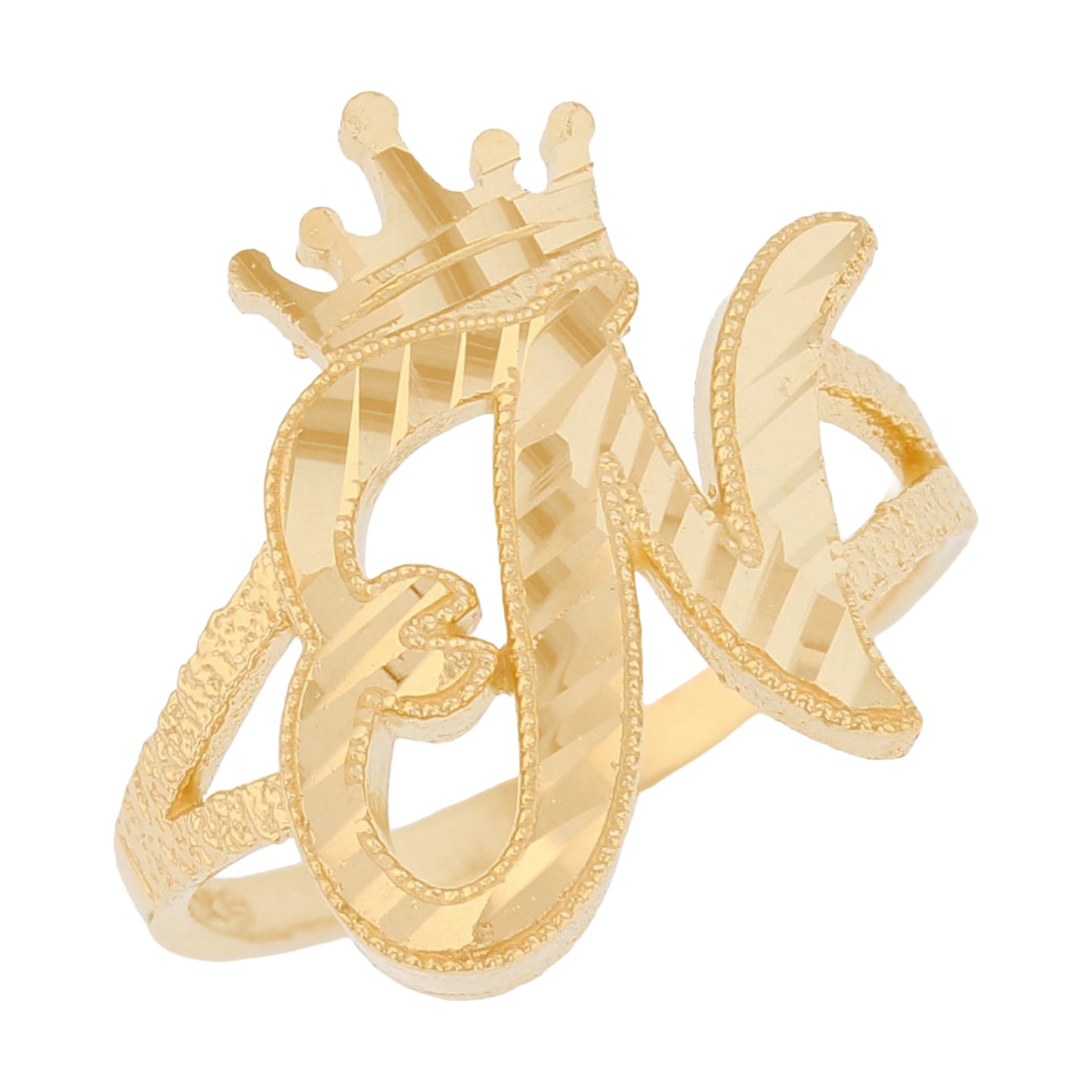 Initital with Crown Diamond Cut Ring (JackAni# R13636)