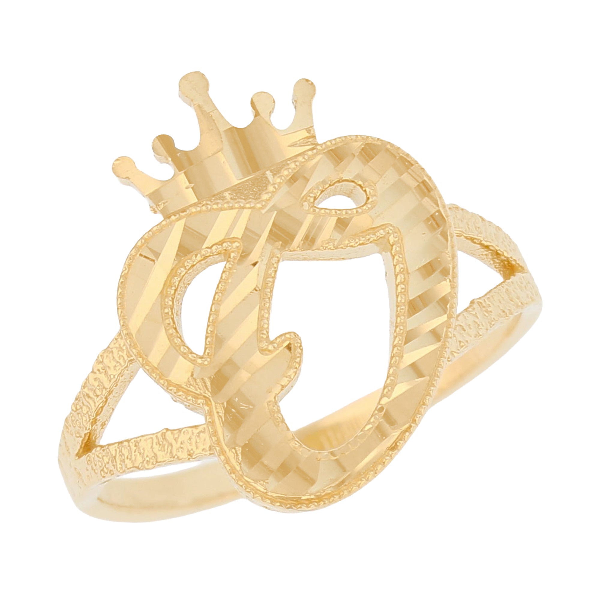 Initital with Crown Diamond Cut Ring (JackAni# R13636)