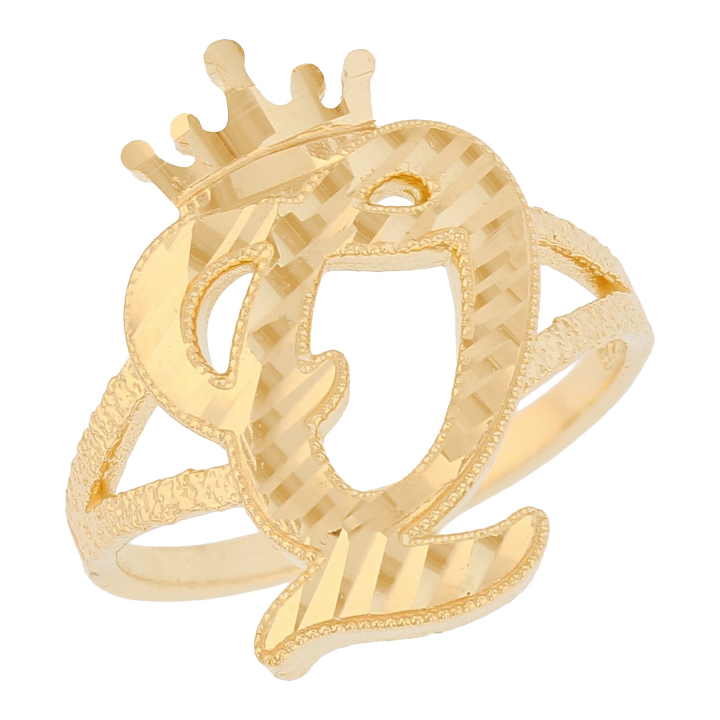 Initital with Crown Diamond Cut Ring (JackAni# R13636)