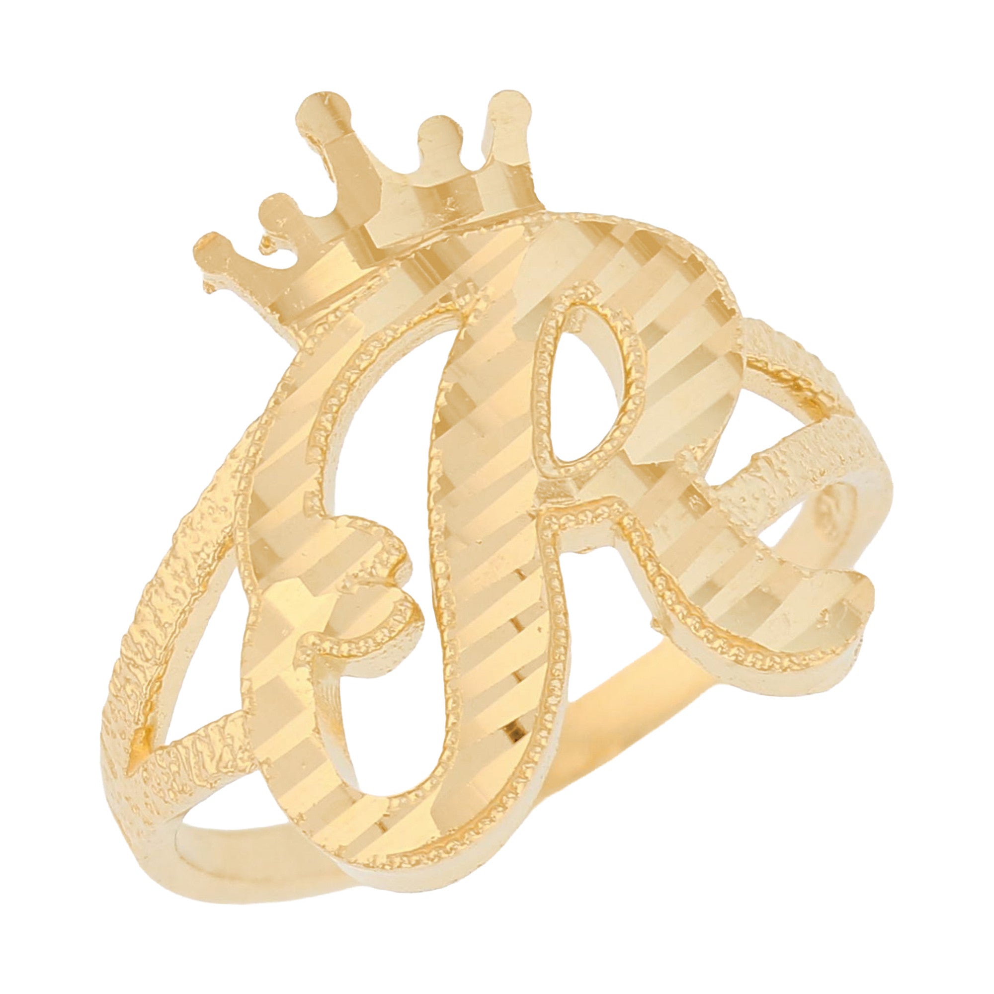 Initital with Crown Diamond Cut Ring (JackAni# R13636)
