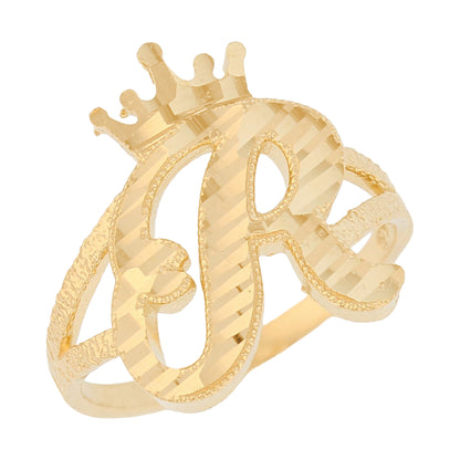 Initital with Crown Diamond Cut Ring (JackAni# R13636)