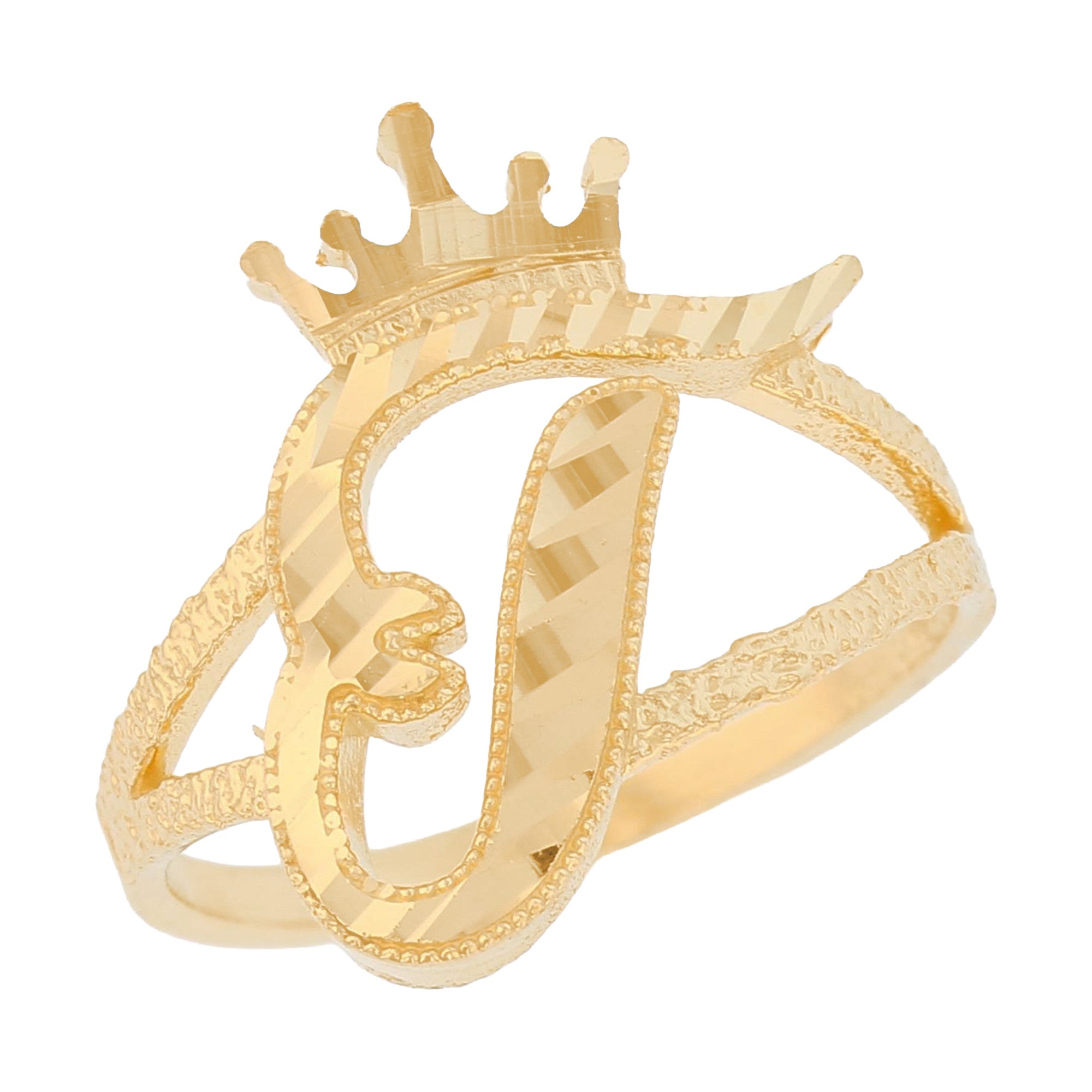Initital with Crown Diamond Cut Ring (JackAni# R13636)