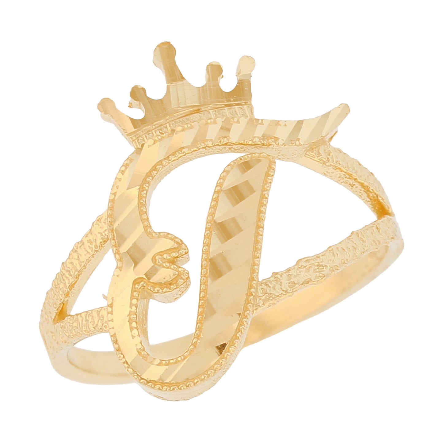 Initital with Crown Diamond Cut Ring (JackAni# R13636)