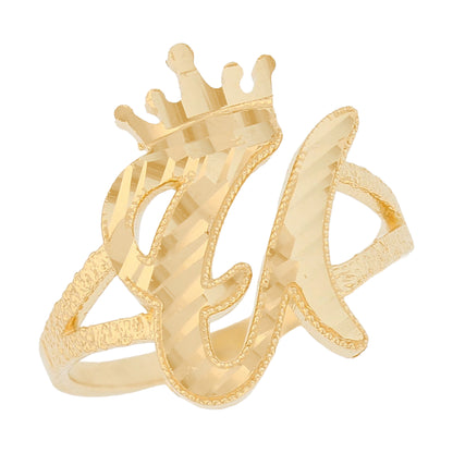 Initital with Crown Diamond Cut Ring (JackAni# R13636)