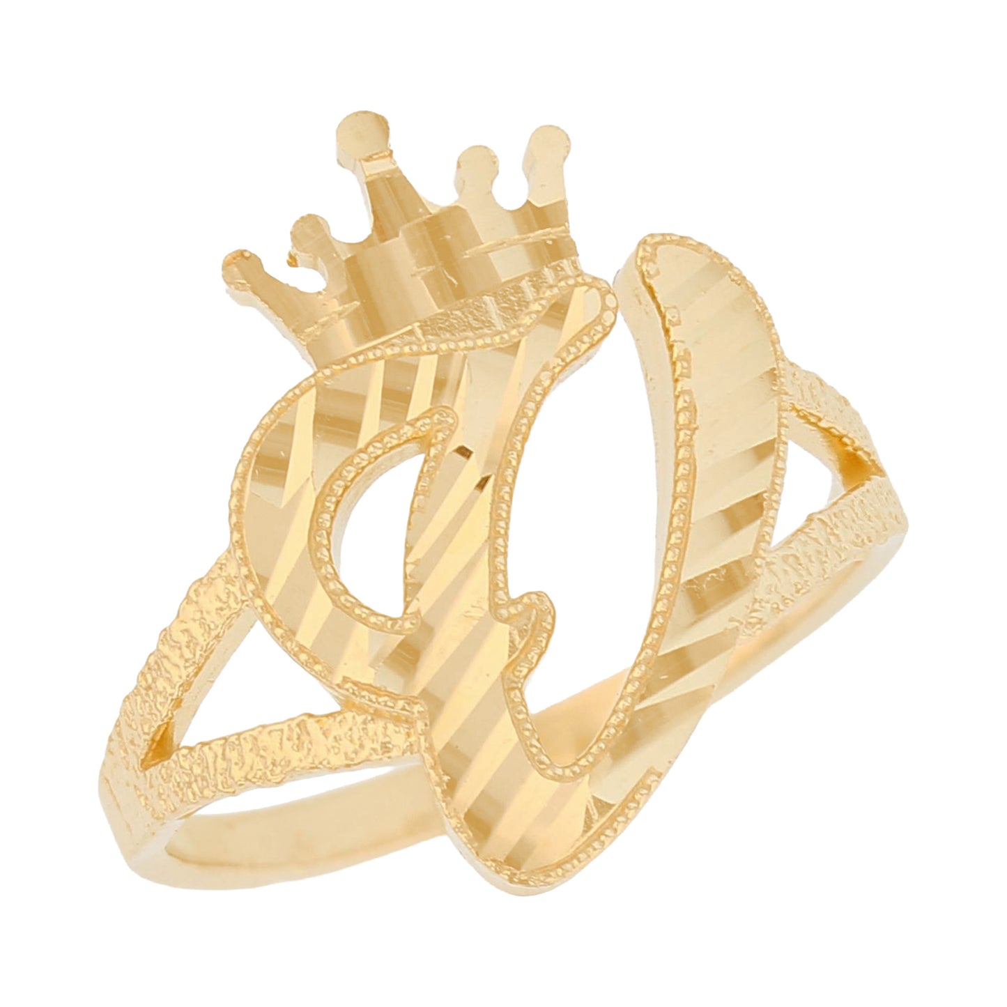 Initital with Crown Diamond Cut Ring (JackAni# R13636)