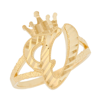 Initital with Crown Diamond Cut Ring (JackAni# R13636)