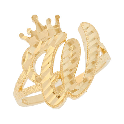 Initital with Crown Diamond Cut Ring (JackAni# R13636)
