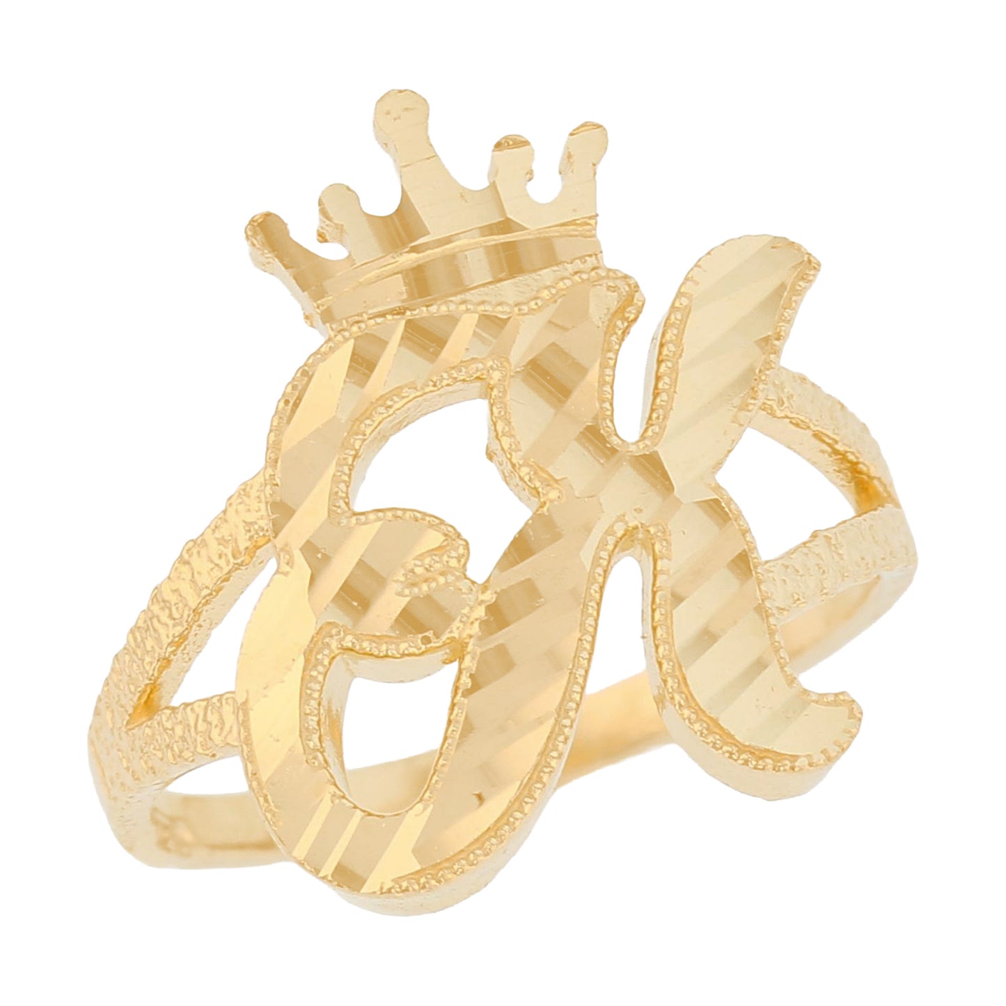 Initital with Crown Diamond Cut Ring (JackAni# R13636)