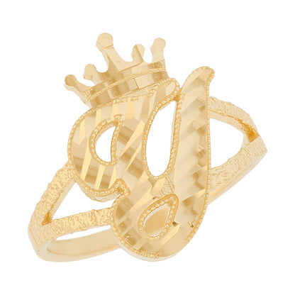 Initital with Crown Diamond Cut Ring (JackAni# R13636)