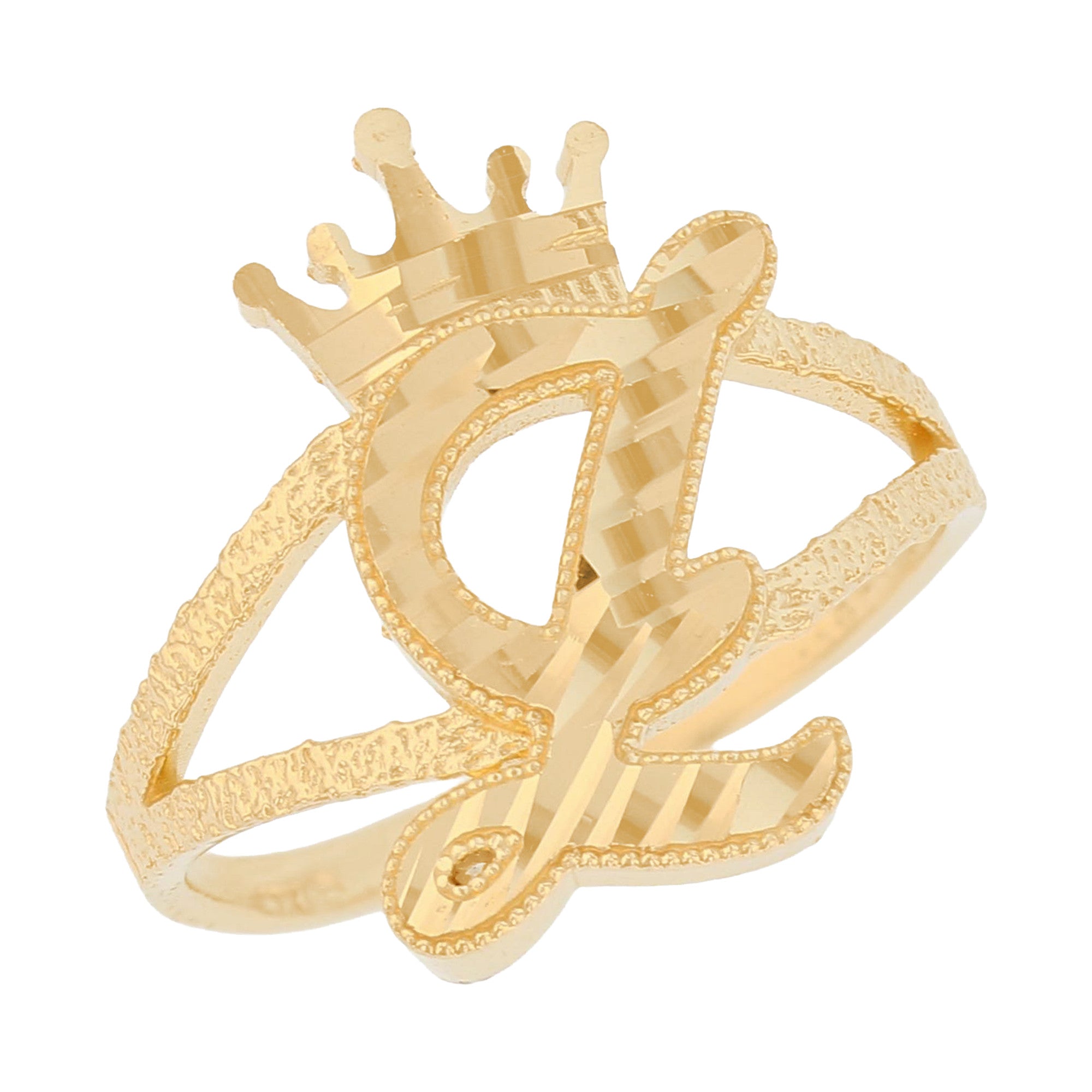 Initital with Crown Diamond Cut Ring (JackAni# R13636)