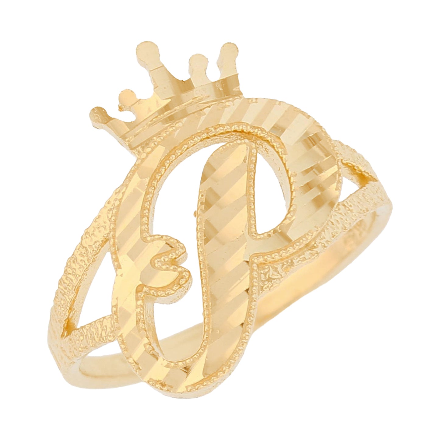 Initital with Crown Diamond Cut Ring (JackAni# R13636)