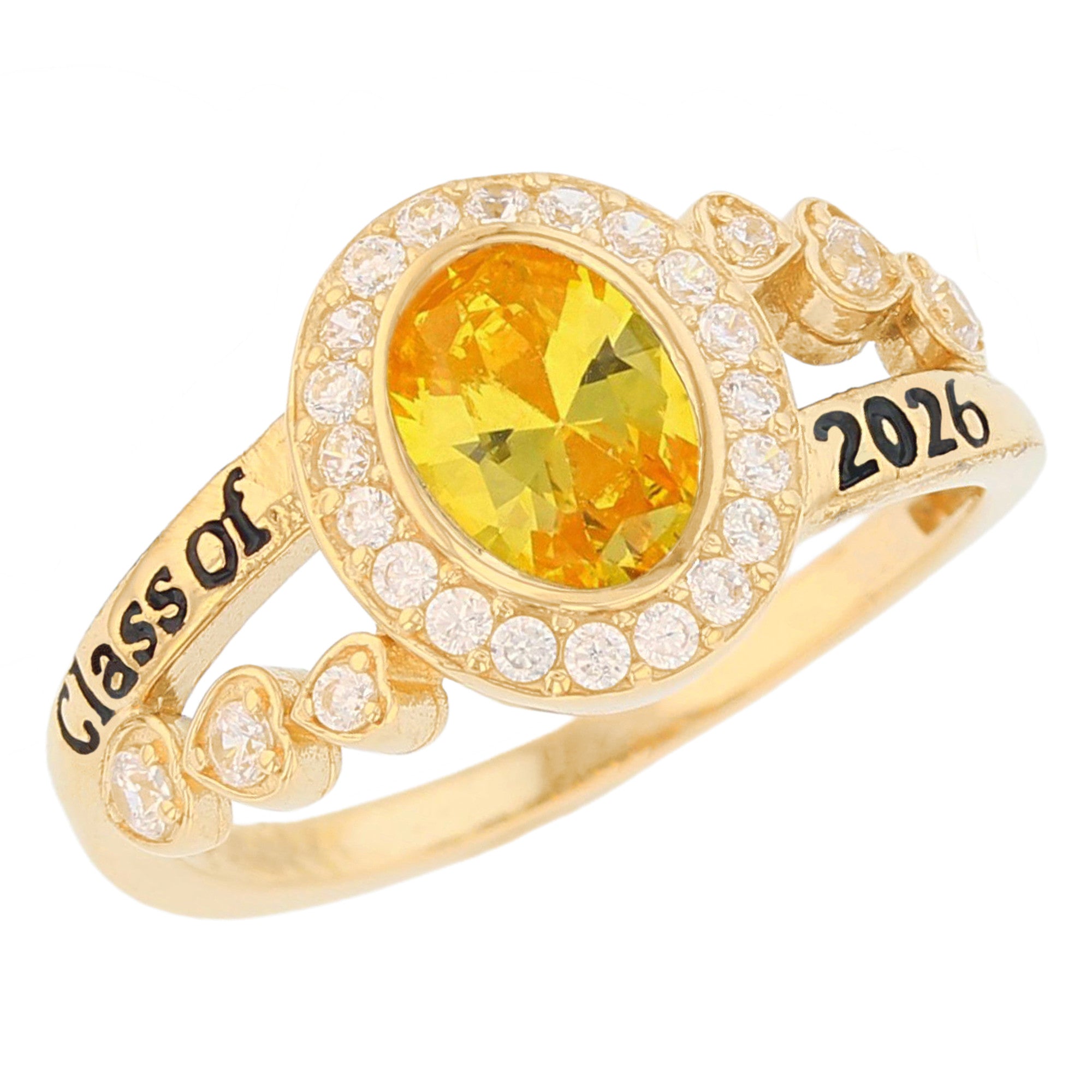 Gold Classy Oval Blue Simulated Zircon Womens Birthstone Graduation Ring (JackAni# R13873)