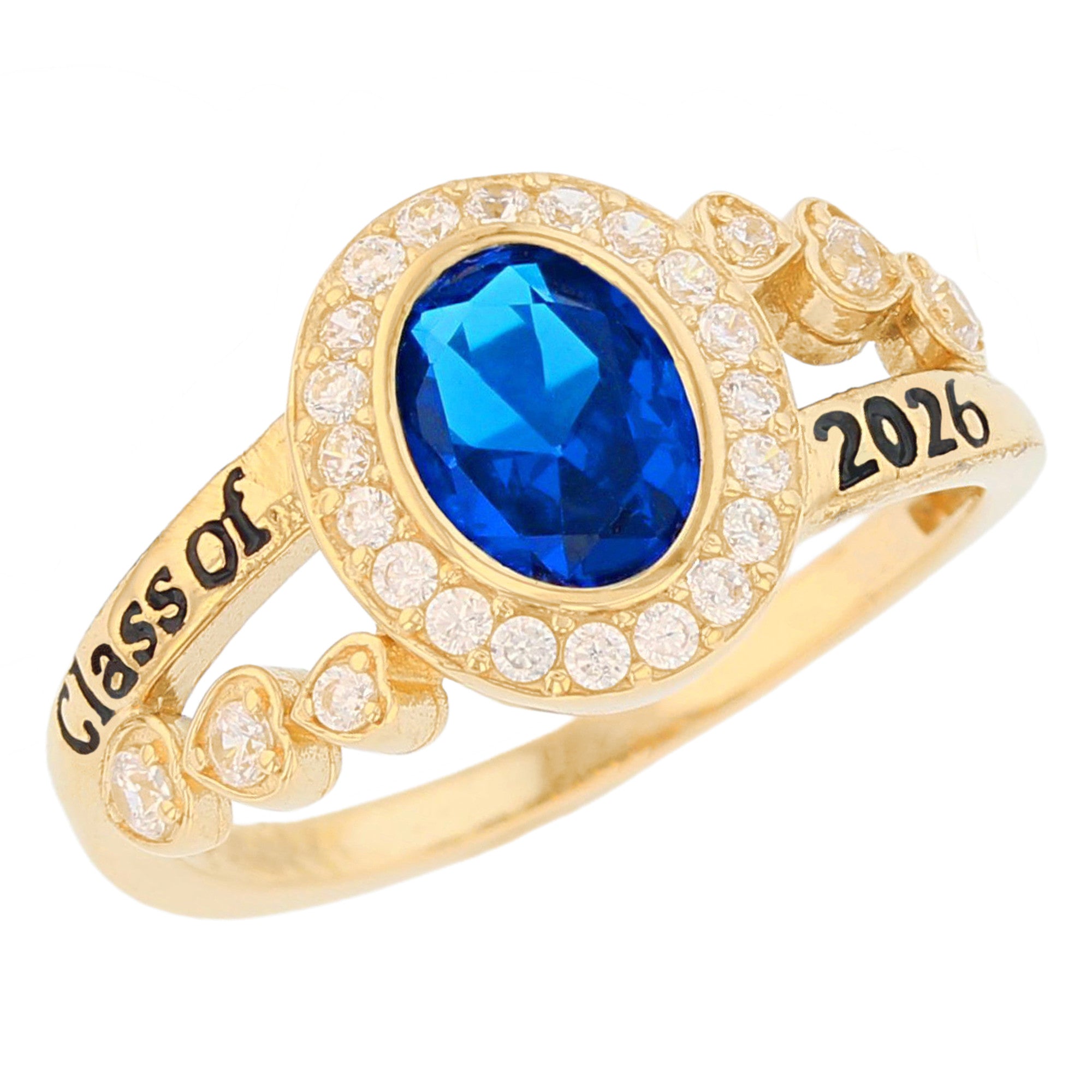 Gold Classy Oval Blue Simulated Zircon Womens Birthstone Graduation Ring (JackAni# R13873)