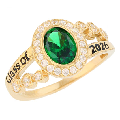 Gold Classy Oval Blue Simulated Zircon Womens Birthstone Graduation Ring (JackAni# R13873)