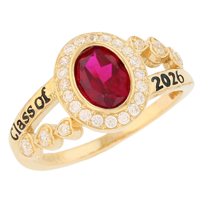 Gold Classy Oval Blue Simulated Zircon Womens Birthstone Graduation Ring (JackAni# R13873)