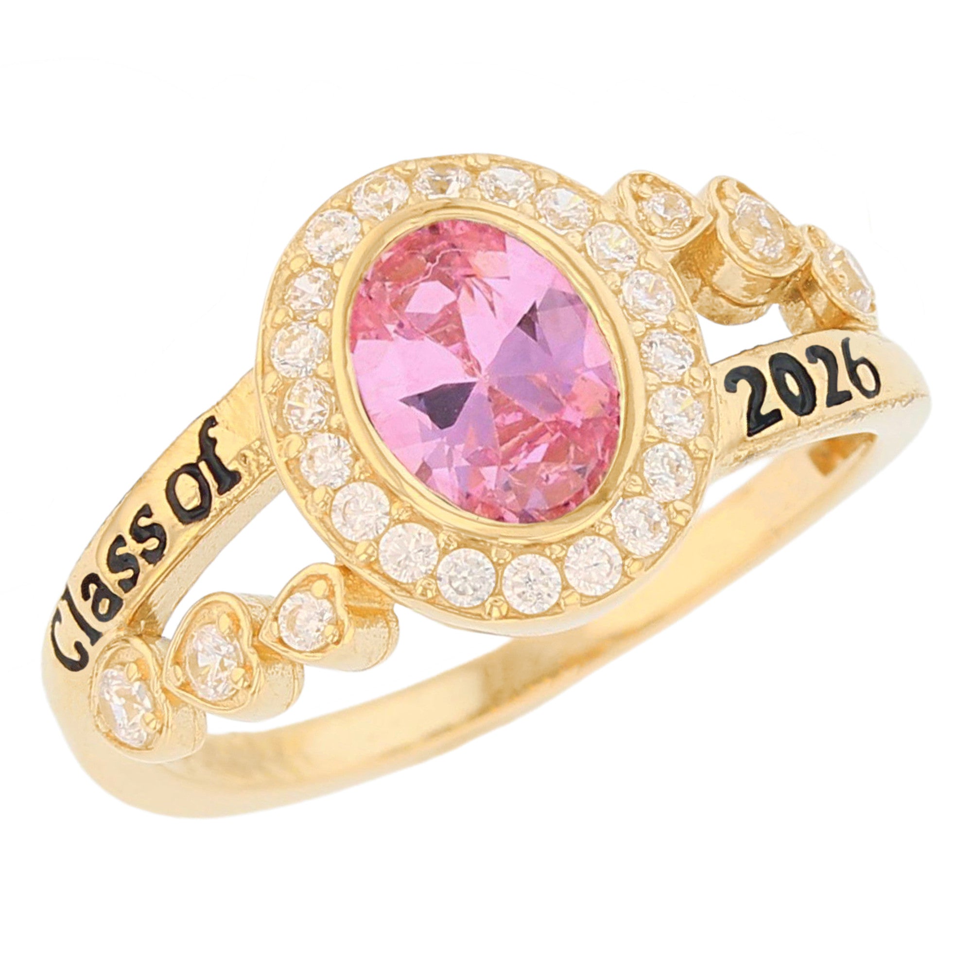 Gold Classy Oval Blue Simulated Zircon Womens Birthstone Graduation Ring (JackAni# R13873)