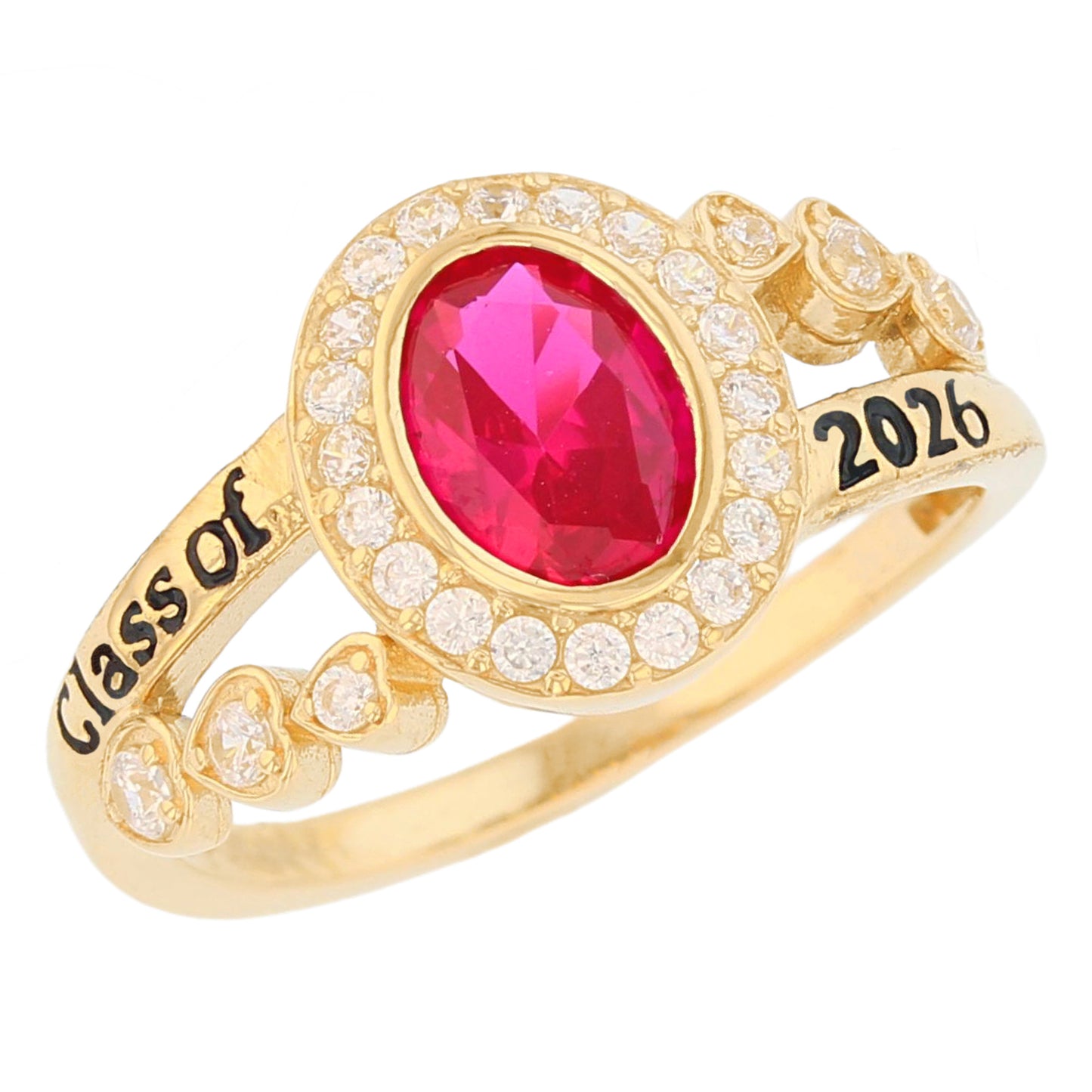 Gold Classy Oval Blue Simulated Zircon Womens Birthstone Graduation Ring (JackAni# R13873)