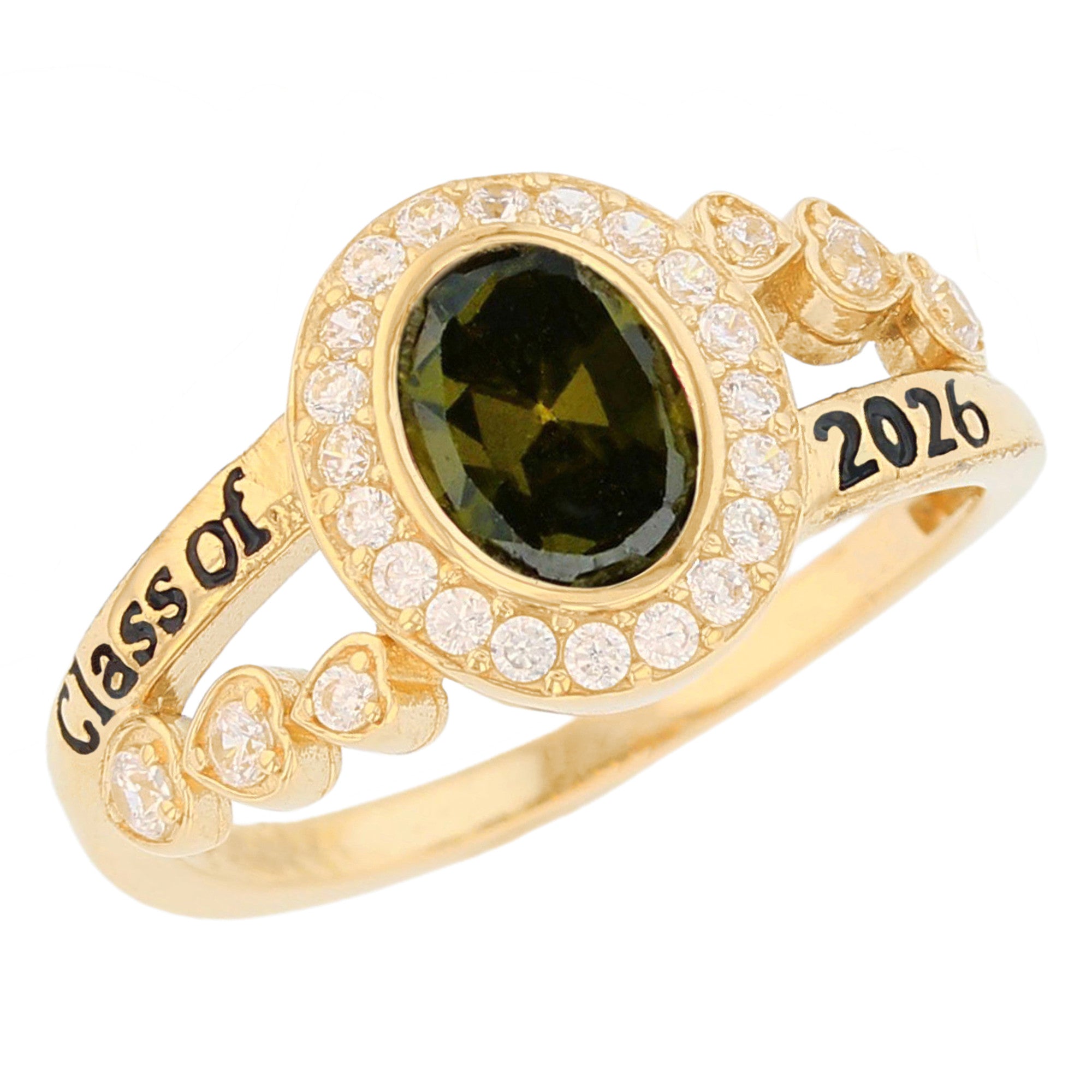 Gold Classy Oval Blue Simulated Zircon Womens Birthstone Graduation Ring (JackAni# R13873)