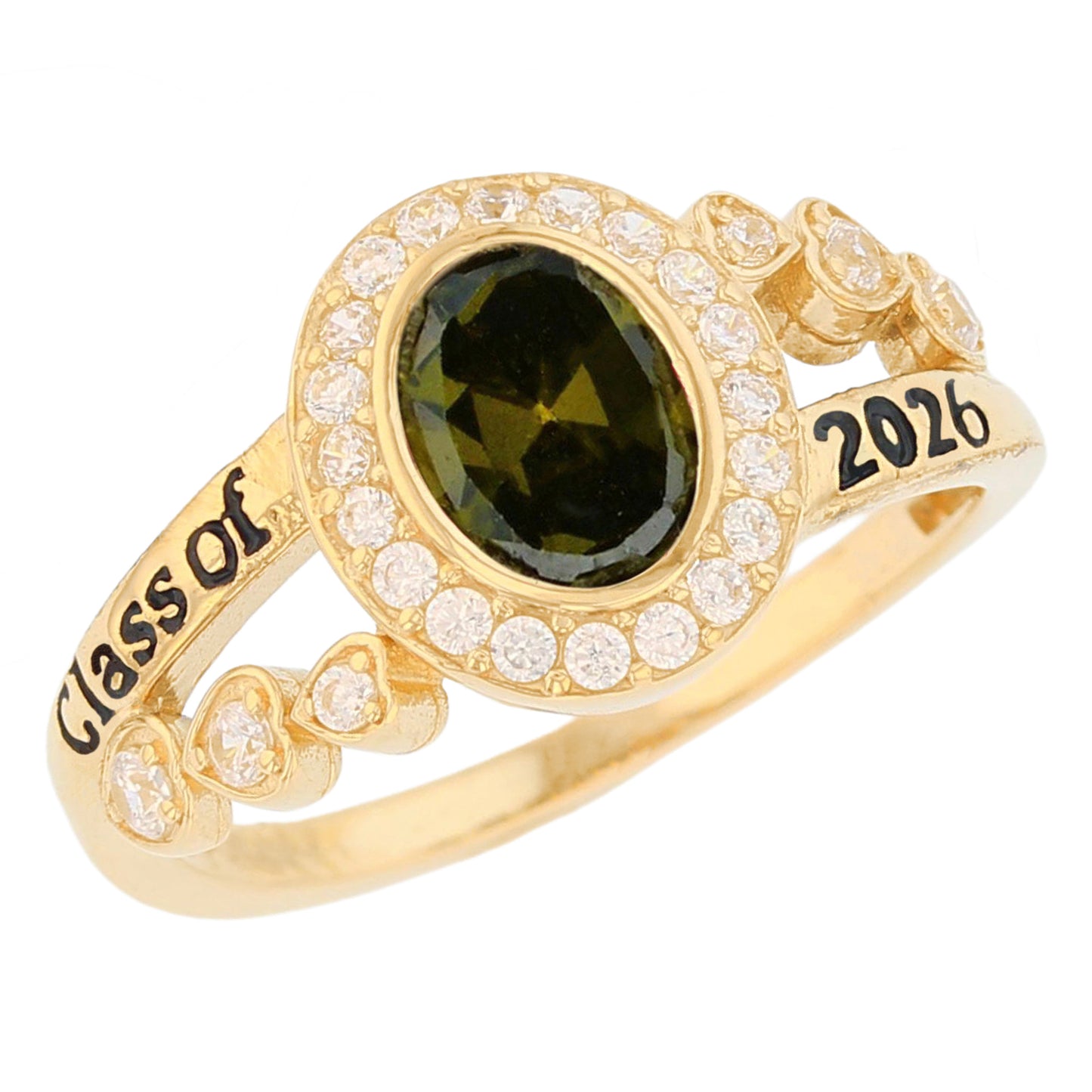Gold Classy Oval Blue Simulated Zircon Womens Birthstone Graduation Ring (JackAni# R13873)