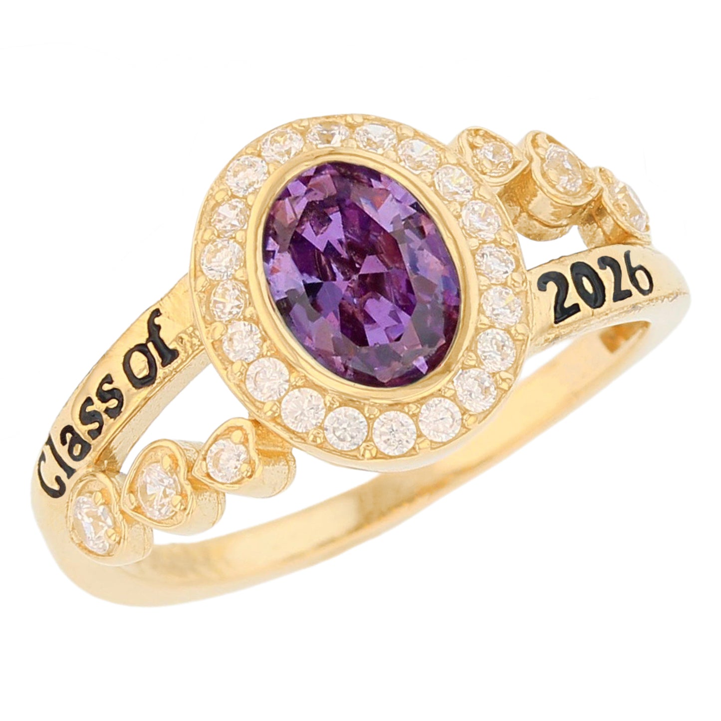 Gold Classy Oval Blue Simulated Zircon Womens Birthstone Graduation Ring (JackAni# R13873)