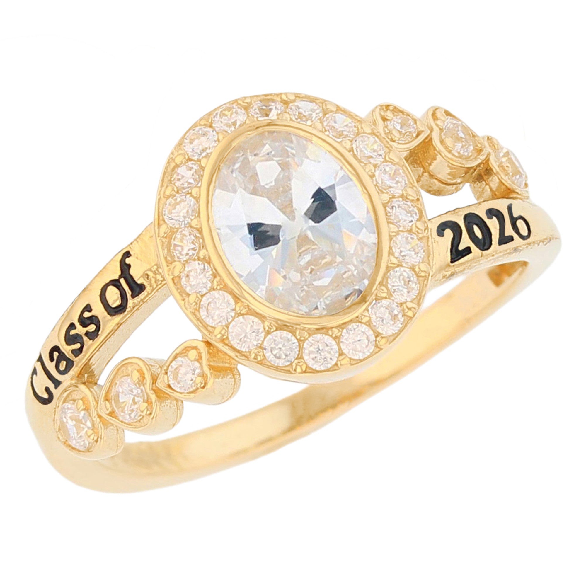 Gold Classy Oval Blue Simulated Zircon Womens Birthstone Graduation Ring (JackAni# R13873)