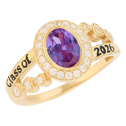 Gold Classy Oval Blue Simulated Zircon Womens Birthstone Graduation Ring (JackAni# R13873)