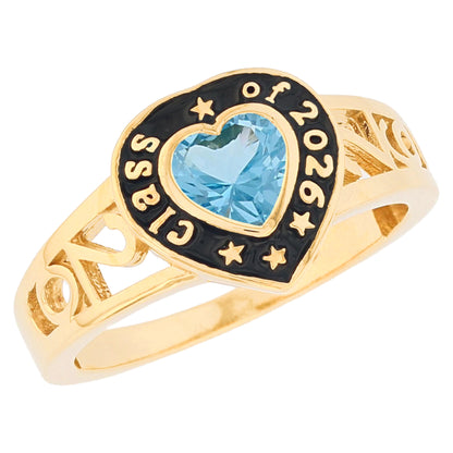 Gold Heart Shape Purple Simuated Amethyst Womens Birthstone Graduation Ring (JackAni# R13872)