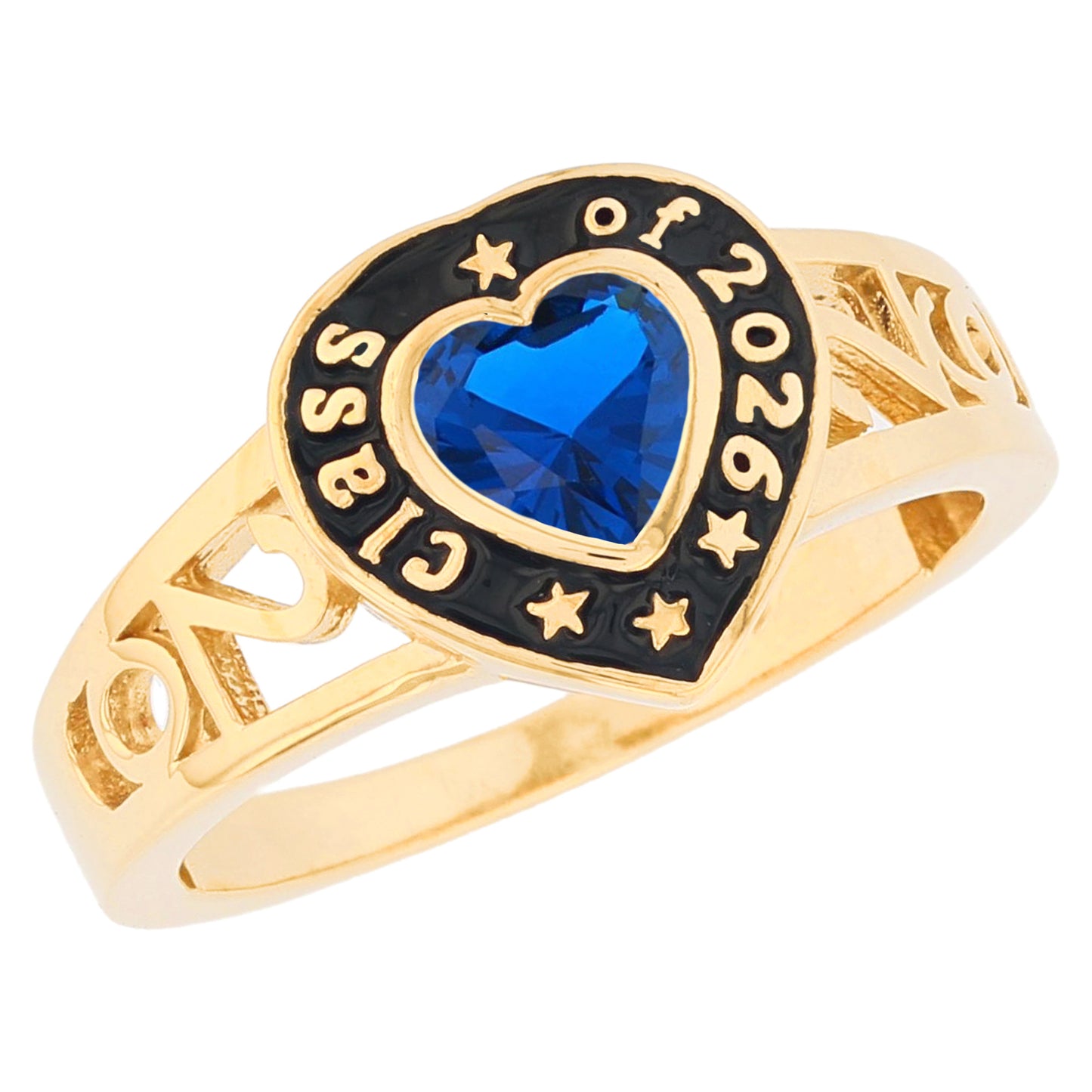 Gold Heart Shape Purple Simuated Amethyst Womens Birthstone Graduation Ring (JackAni# R13872)