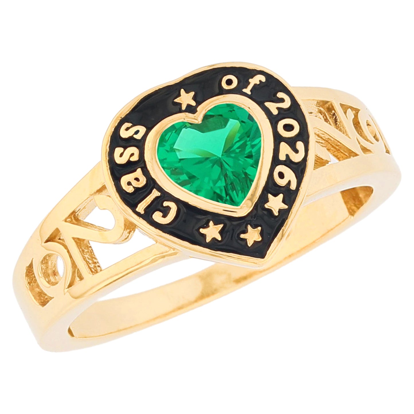 Gold Heart Shape Purple Simuated Amethyst Womens Birthstone Graduation Ring (JackAni# R13872)
