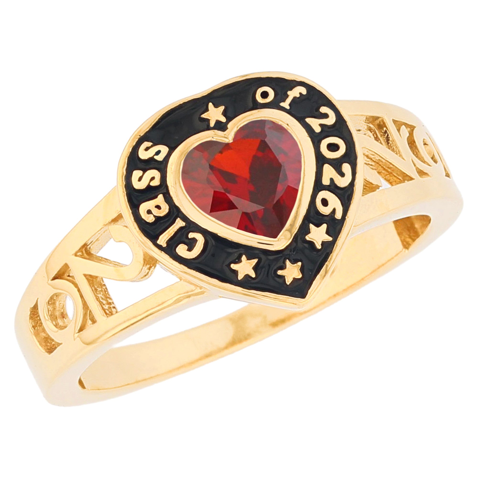 Gold Heart Shape Purple Simuated Amethyst Womens Birthstone Graduation Ring (JackAni# R13872)