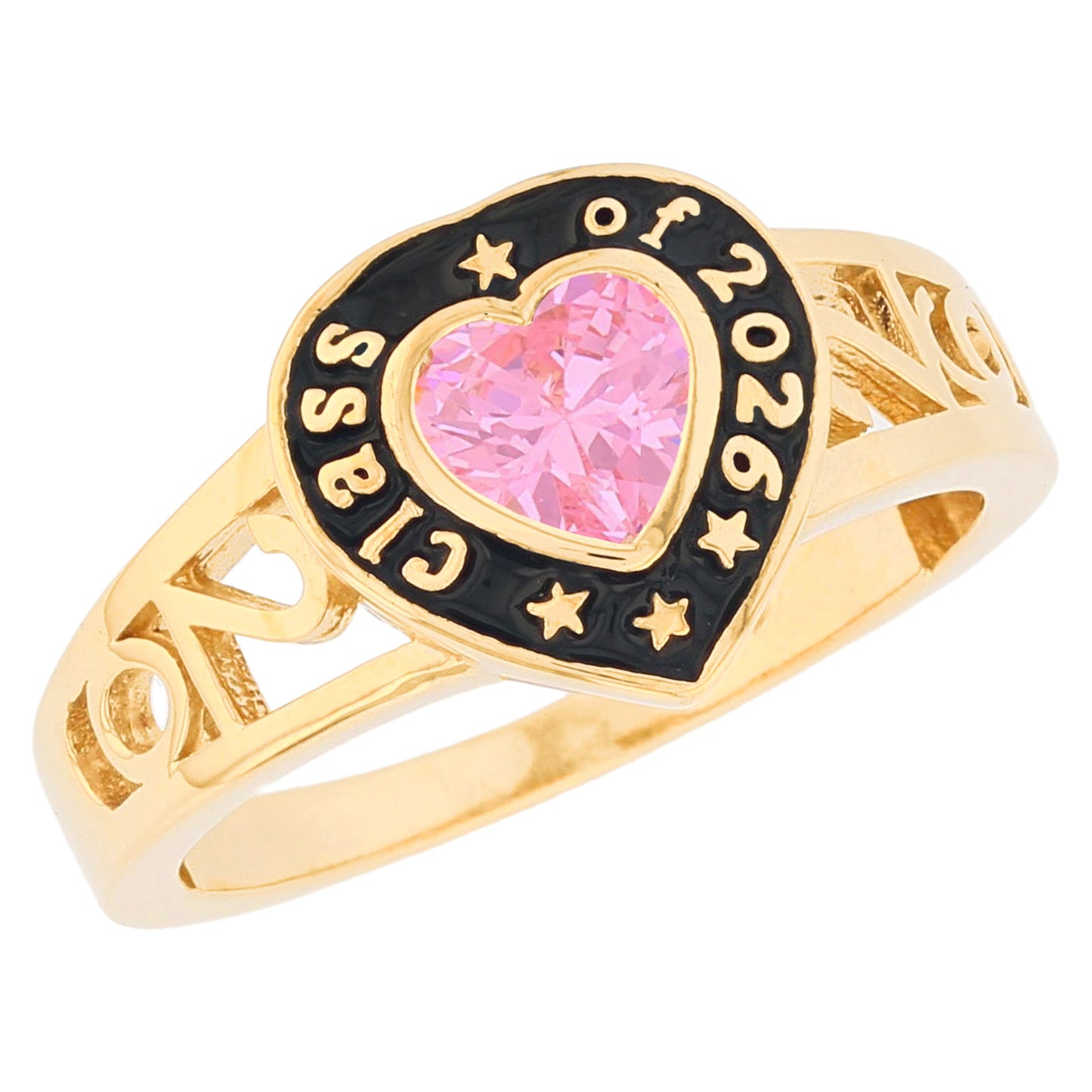 Gold Heart Shape Purple Simuated Amethyst Womens Birthstone Graduation Ring (JackAni# R13872)