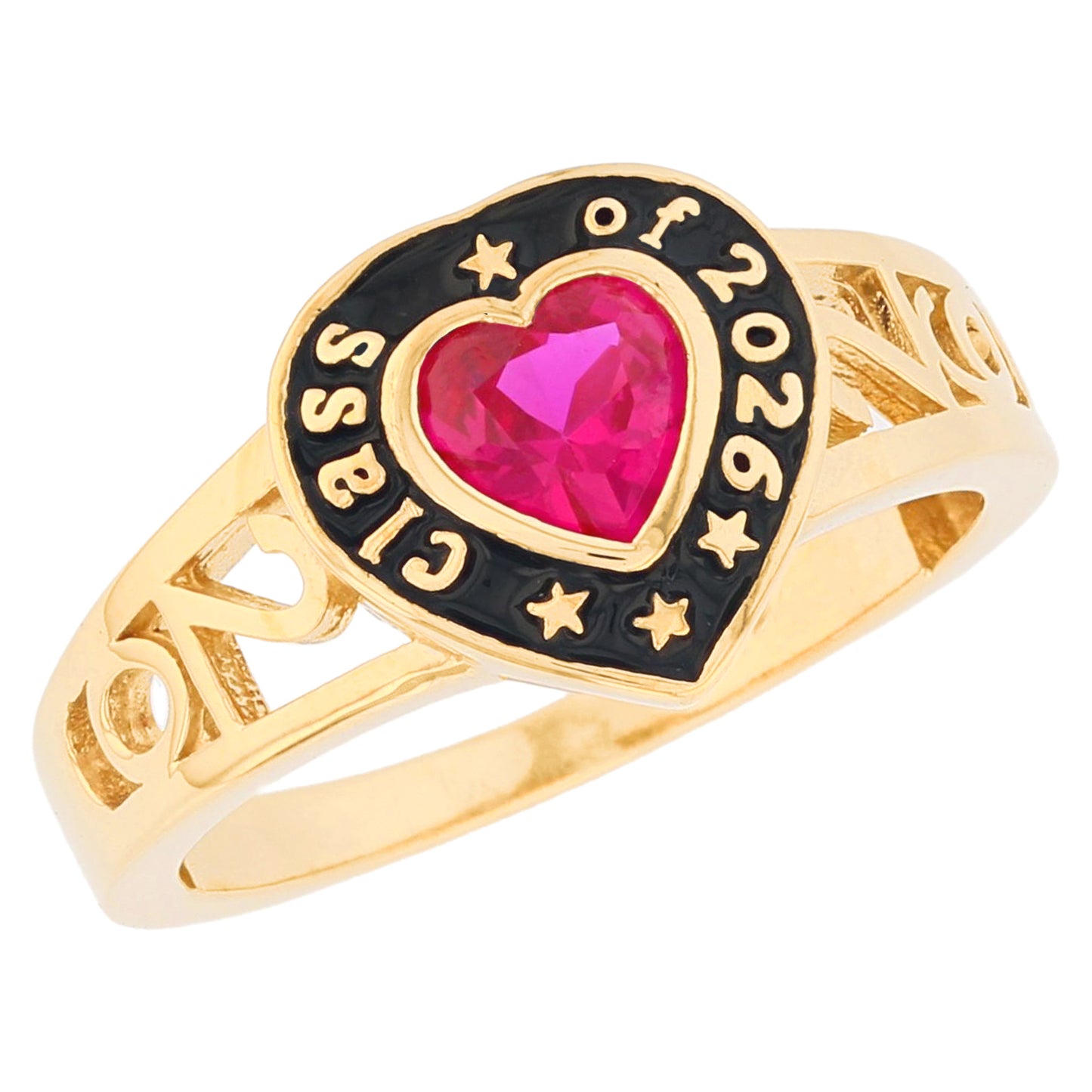 Gold Heart Shape Purple Simuated Amethyst Womens Birthstone Graduation Ring (JackAni# R13872)