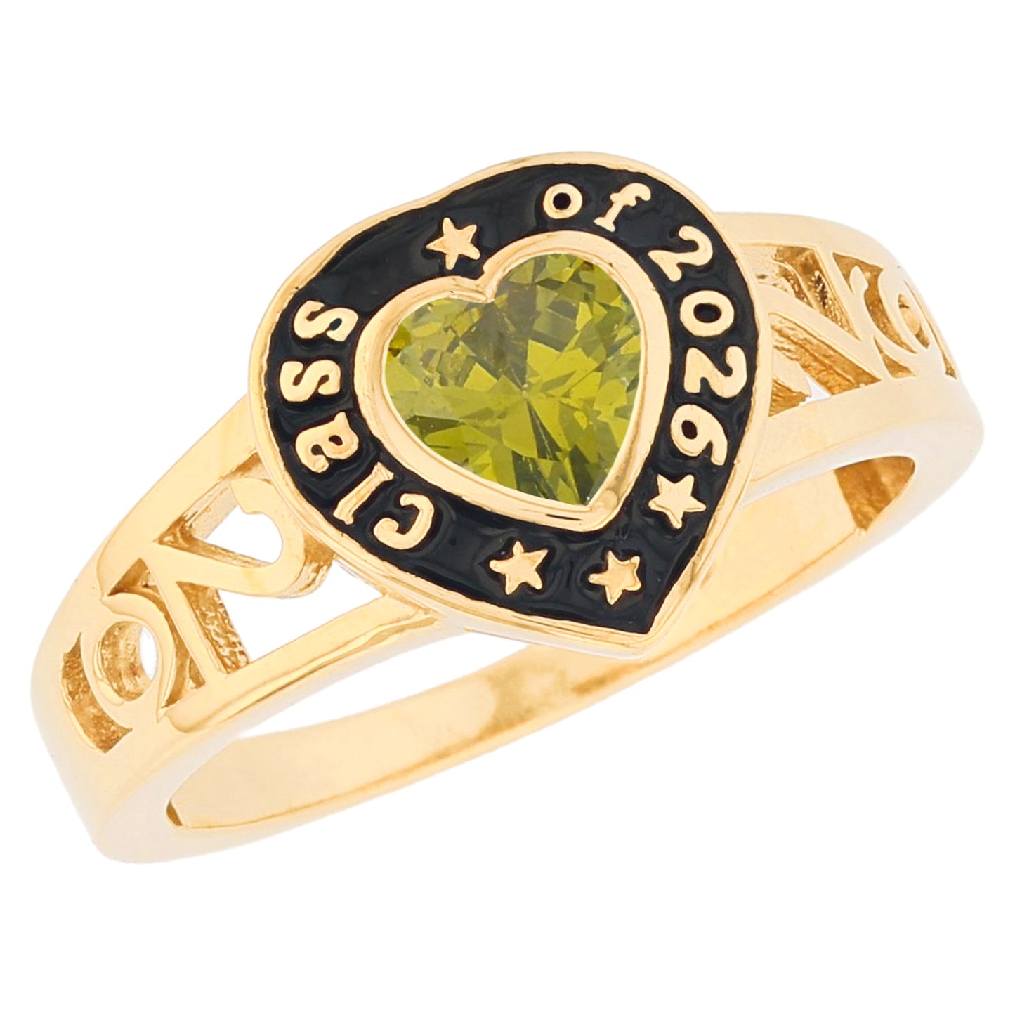 Gold Heart Shape Purple Simuated Amethyst Womens Birthstone Graduation Ring (JackAni# R13872)